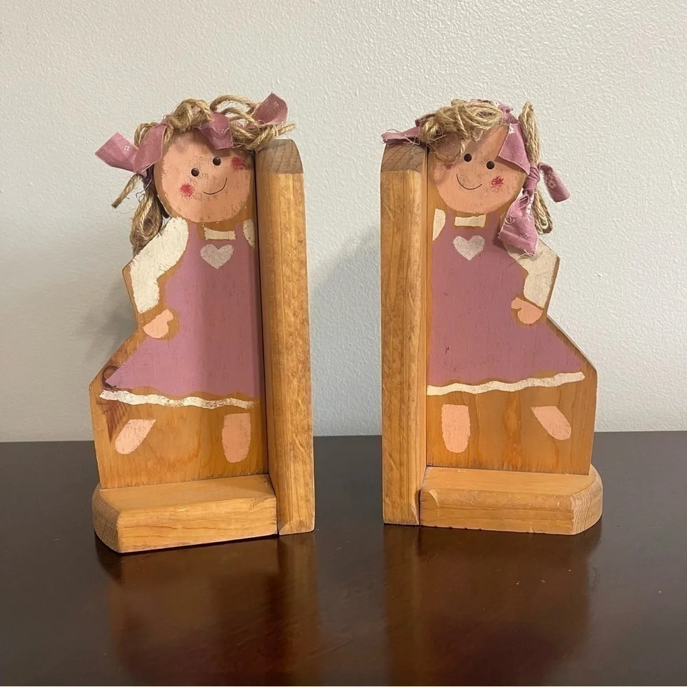 Handmade Wooden Bookends Little Girls